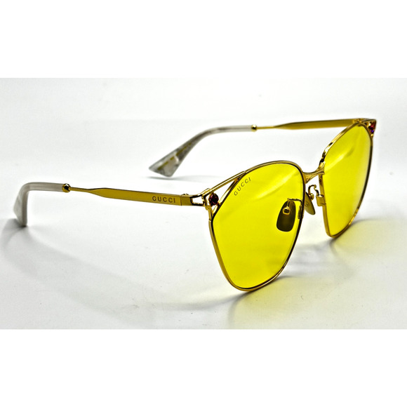 Gucci Sunglasses GG1375SA-002 Womens Gold Metal Cat Eye Frame Yellow Lens 62mm